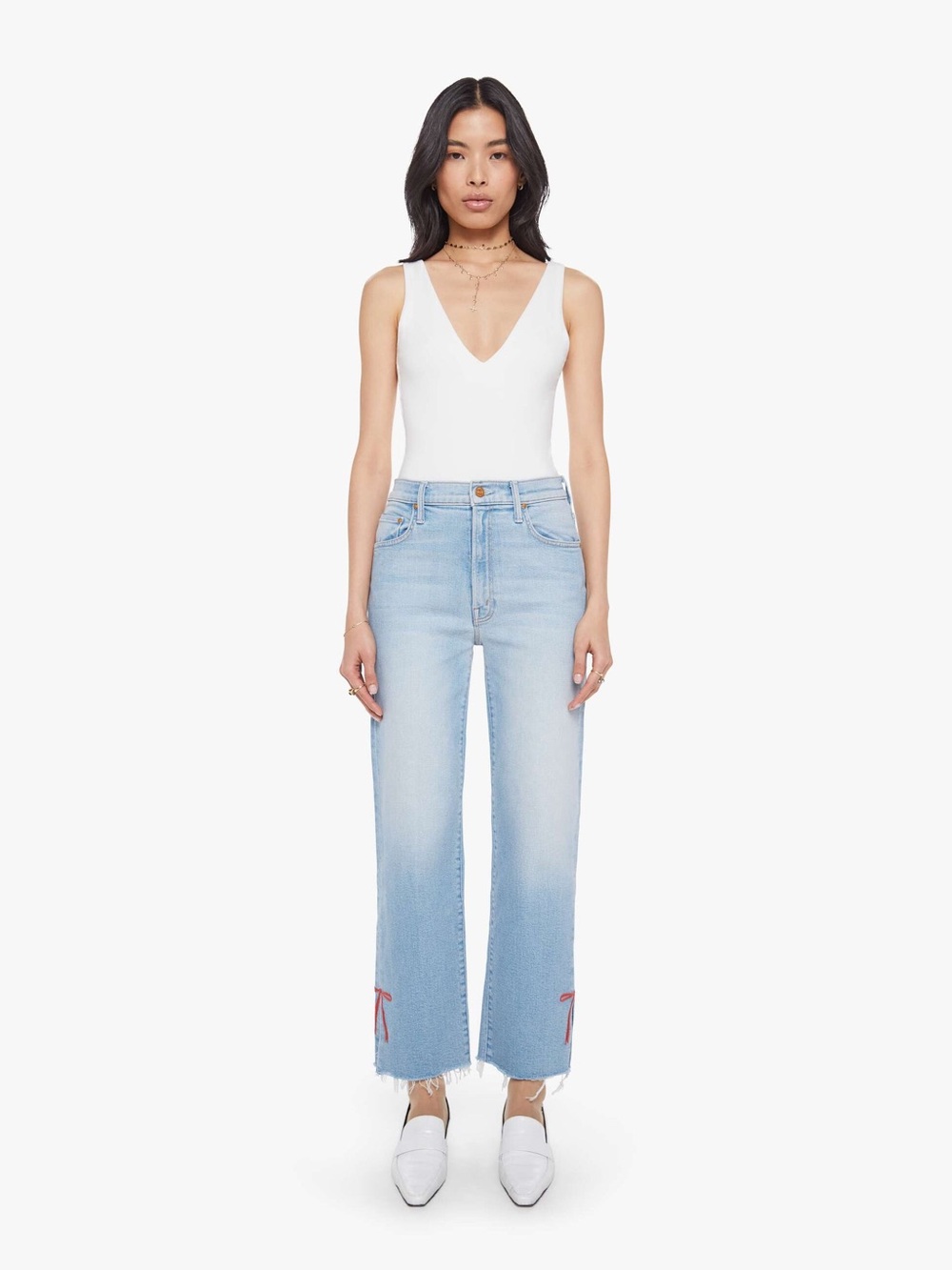 MOTHER The Rambler Zip Slice Hover Fray Jeans